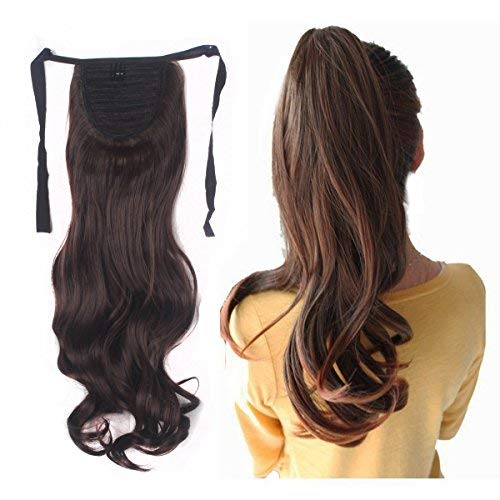 Haironline One Piece Tie Up Ponytail Clip in Hair Extensions Hairpiece Binding Pony Tail Extension for Girl Lady Woman medium brown