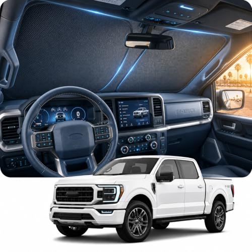 [2026 Upgraded] DooGooCoo Windshield Sun Shade for Ford F150 F250 F350 F450 2021-2025 2026 [Cooling Ice-Crystal 100% Sun Block] Sunshade for Car Windshield for Truck F150 Sun Shade Custom for F-150.