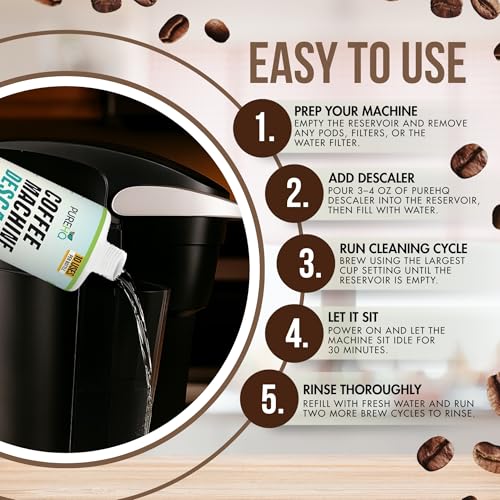 image for PUREHQ Coffee Machine Descaler - 10 Uses - Keurig Descaling Solution -