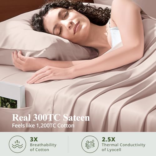 Image of Full Size Sheet Set, Viscose Bamboo Sheets for Bed Set 4pcs, 100% Viscose Derived from Bamboo, Hotel Luxury Silky & Cooling for Hot Sleepers, Deep Pocket Up to 17 inch, Light Pink