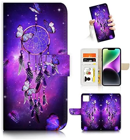 AJOURTEK for iPhone 14 Plus, Art Designed Flip Wallet Style Cover Case Fancy Flower Full Body Protection AD003 (#24884 Dream Catcher)