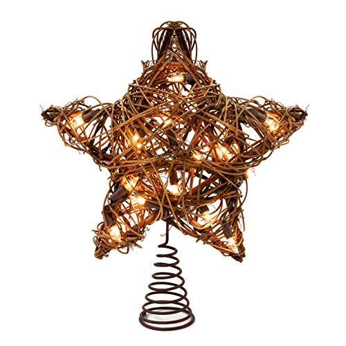 Wbhome Christmas Tree Topper Lighted, Rustic Star Treetop Pre-Lit With 15 Warm Lights, Natural Rattan Christmas Holiday Decoration #TOP22