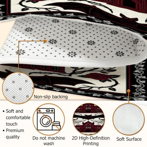 Alfombra de pasillo roja con diseño de rosa tradicional rectangular de pelo bajo 8