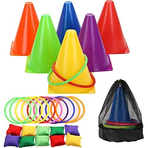 ECHG 26Pcs Ring Toss Game Set 3 In 1 Carnival Combo Set with Bean Bags Plastic Cones Throwing Rings for Kids Children Adults Family Outdoor Indoor Activity Cover