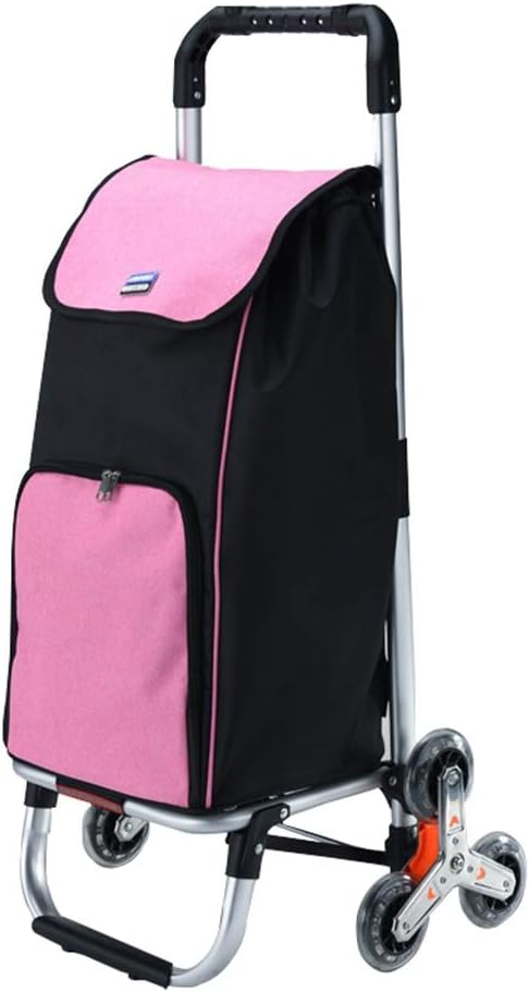 Trolley Climbing Stairs Shopping Cart/Folding Trolley, Aluminum Alloy, 44L Luggage Bags, for Home Business Travel (Pink)