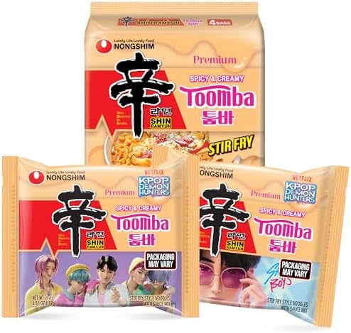 Nongshim Shin Ramyun Toomba Noodles, Creamy Korean Mac and Cheese Style Noodles, Gentle Kick of Spice, Korean Stir Fry Style Instant Noodles, 4.83 oz (Pack of 4), Packaging May Vary.