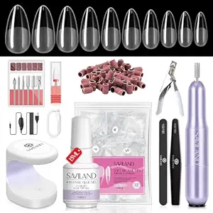 SAVILAND Almond Gel Nail Kit - Nail Drill with U V Lamp for Nails 500PCS Almond Nail Tips Gel Nail X Kit Easy Use Manicure Tool for Manicure Design at Home DIY Salon Gift for Women