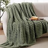 Picture of David's Home Ultra Soft Fleece Blanket Queen Size for Bed, Plush Shaggy Fluffy 3D Jacquard Waffle Throw for Couch, Warm Lightweight for Fall Winter,Fuzzy Aesthetic Room Decor,90x90 inches,Dark Olive