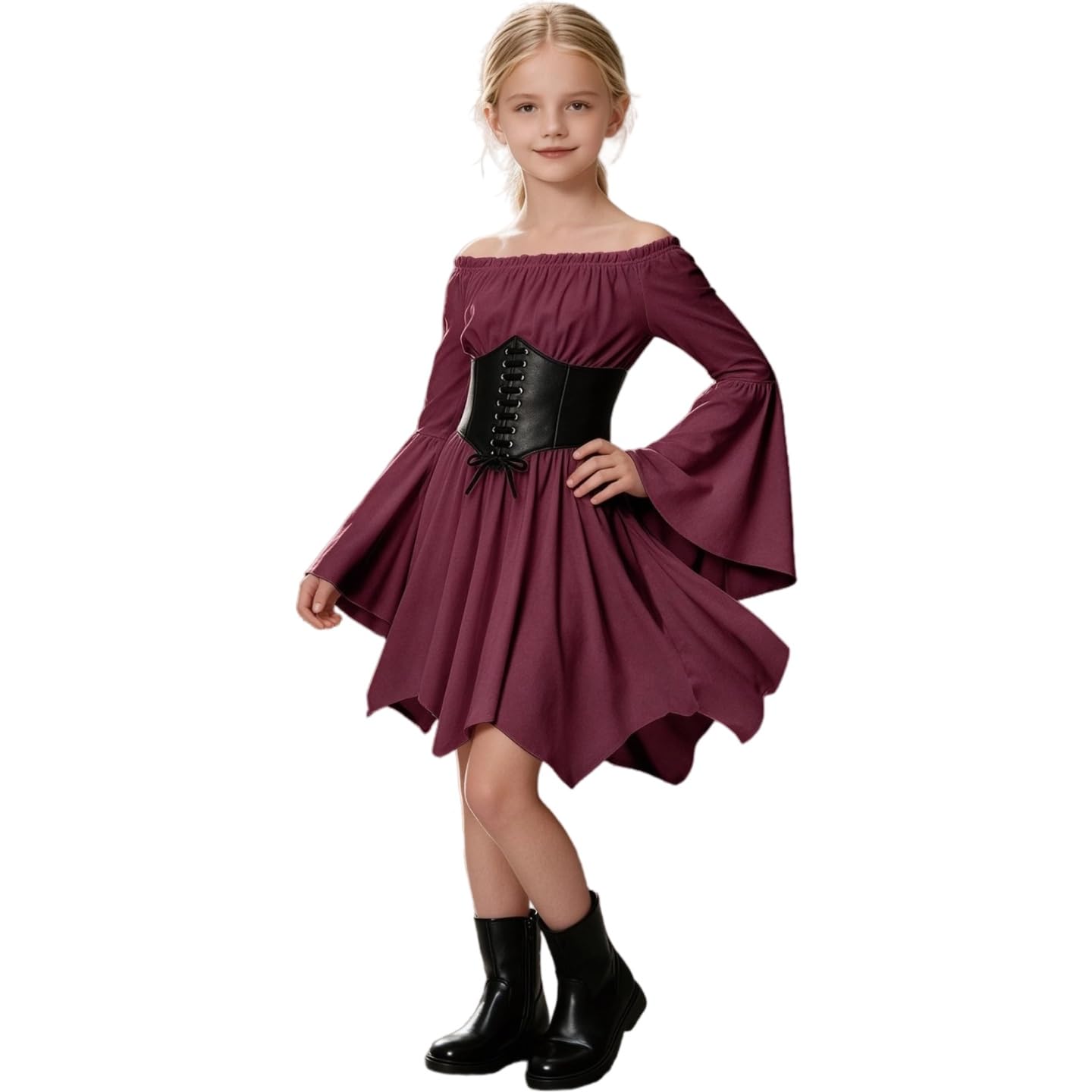 Girls Pirate Costume Pirate Costume with Off Shoulder Dress and Corset Belt — image 1
