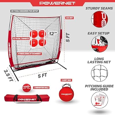 PowerNet Pitching Bundle, Baseball Net with Pitch Perfect Targets & Strike Zone Attachment, Weighted Ball, Softball Baseball Training Equipment to Increase Pitching Accuracy, 3 Net Sizes
