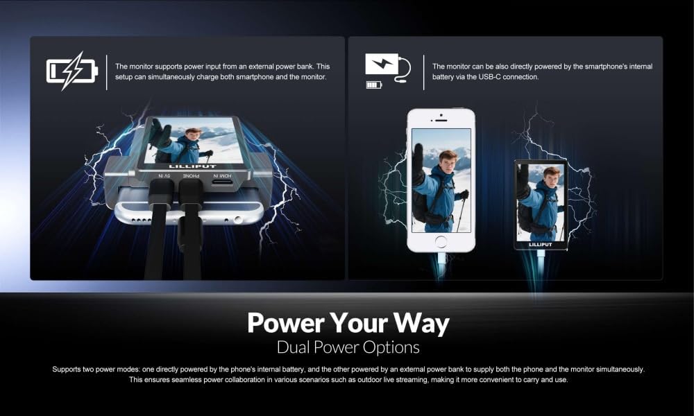 LILLIPUT V4 Phone Vlog Selfie Monitor Screen for iPhone Rear Camera for Streaming, Tiktok,Type-C and HDMI Input, USB-C Power Output for External Devices, Lilliput Video Monitor with Magnetic Holder