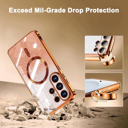 Image of Misscase for Samsung Galaxy S26 Ultra Case Compatible with MagSafe,Built-in Camera Lens Protector Full Protection Soft TPU Anti-Scratch Anti-Fingerprint Magnetic Glitter Slim Case Cover Orange
