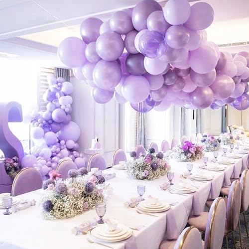 Image of PartyWoo Pearl Lavender Balloons 140pcs Different Sizes Pack of 18 12 10 5 Inch Pearl Light Pastel Purple Lilac Balloon Arch Kit for Bachelorette Fairy Girl Birthday Party Decorations Purple-Z32