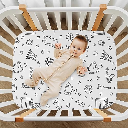 Image of Fitted Crib Sheets Basketball Sport Stretchy Portable Playard Sheets for Baby Toddler, Breathable Soft Mini Crib Mattress 39 x 27 in for Boys and Girls