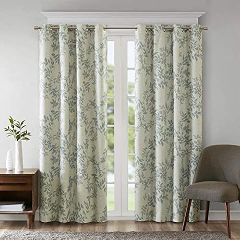Sun Smart SUNSMART Julie Botanical Print Blackout, Casual Grommet Single Window Curtain for Bed Living Room Kitchen, Black, 1-Panel Pack, Aqua, 50x84 Cover