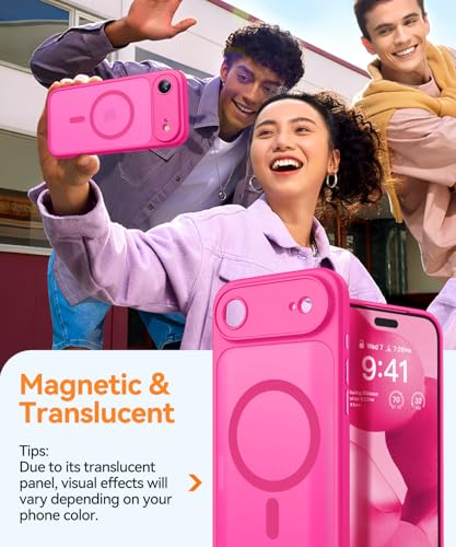 Image of CANSHN Magnetic Compatible with iPhone Air Case(6.5 Inch), Upgraded [Full Camera Protection] [Compatible with Magsafe] [Translucent Matte] Shockproof Phone Cover for iPhone 17 Air Case,Hot Pink