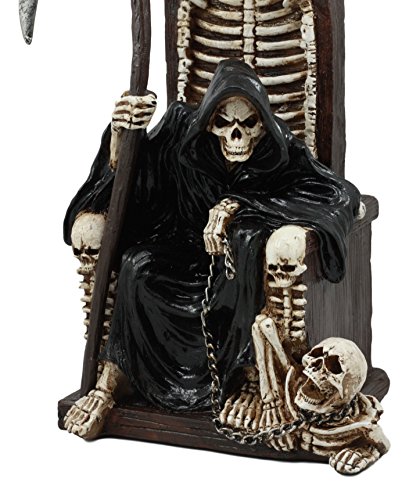 Estatua Grim Reaper sentado en trono de calaveras 9.5 in miniatura 5