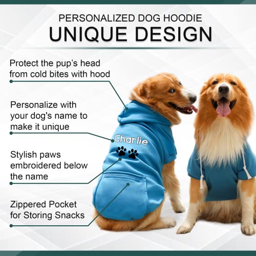 Personalized Dog Hoodie - Stylish Custom Dog Shirt With Embroidered Dog's Name And Paws - Hooded Dog Sweatshirt Warm - Blue Cotton Dog Hoodies Winter Pullover With Pockets - 5X-Large #TOP5