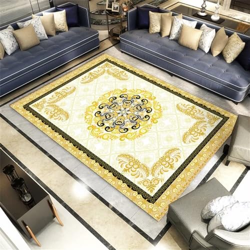 Tapis durable jaune floral et géométrique 100x200cm ultra résistant