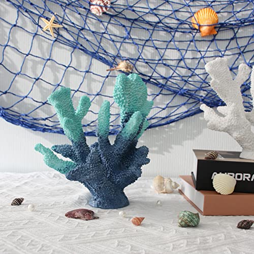 Blue Resin Coral Decorations Artificial Coral Statue Home Décor Accents Hawaiian Beach Decorations For Home Nautical Decorations Beach Themed Home Living Room Party Decor -8.2" #TOP4