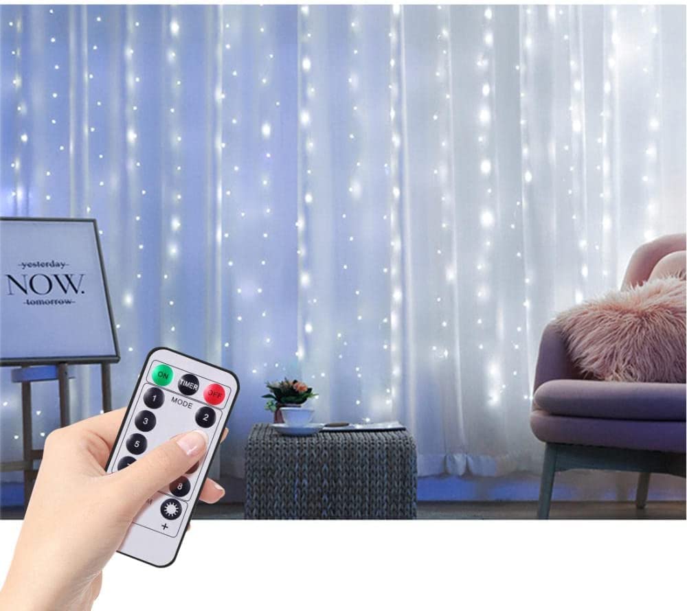 Luci a corda, Stringa di luci for tende da finestra|Luci natalizie alimentate tramite USB|8 modalità di illuminazione Dimmerabile a distanza|Ideale for feste di matrimonio Giardino domestico Camera da