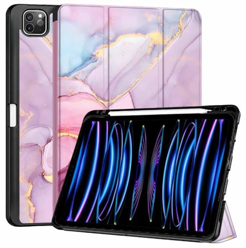 Image of ProElite Smart Case for Apple iPad Pro 11 inch 2022 /2021 4th /3rd Gen [Auto Sleep /Wake Cover] [Pencil Holder] [Soft Flexible Case] Recoil Series - Marble Pink