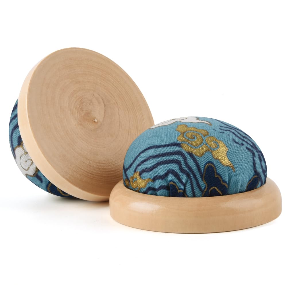 Round Pin Cushion, Wooden Base Cute Needle Pincushions Japanese Style Pin Cushions Needle Holders for Sewing Quilting Accessory or DIY Crafts.Blue Cloud