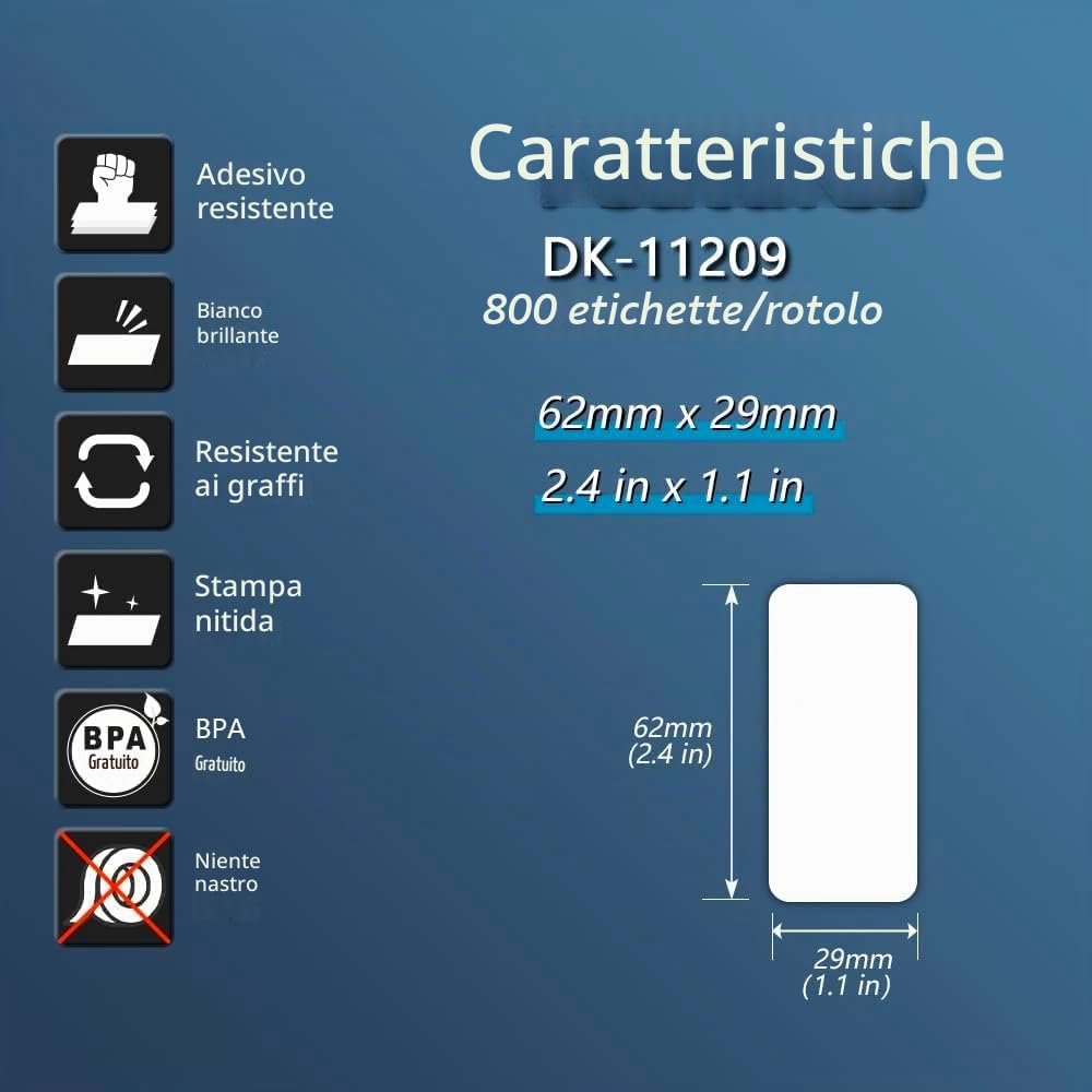 BETCKEY - 10 Rotoli DK-11209 Etichette per Indirizzi Compatibile con Brother, 62mm x 29mm, 8000 Etichette per Stampanti di Etichette Brother QL