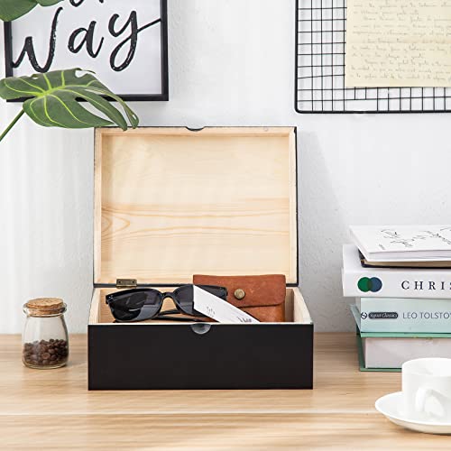 Exoliry Rustic Black Wood Keepsake Box Jewelry Organizer Desktop Storage Cabinet Magnetic Lid Wooden Countertop Caddy Tabletop Counter Top Holder Mini Vanity Dresser Home Office Supplies Accessory #TOP3