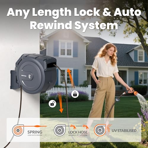 Image of Giraffe Tools Retractable Hose Garden Reel 1 /2 inch100FT Wall Mount Auto Rewind