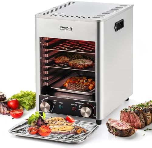 Newhai Electric Steak Broiler 1700W Indoor Commercial Steak Grill Automatic Steak Broiler for Carnivores Time Temperature Adjustable for Beef Chicken Vegetables 110V US