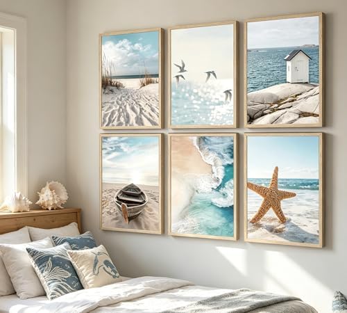 Erboinely 6 Pcs Coastal Seaside Wave Beach Poster Wall Art - 4