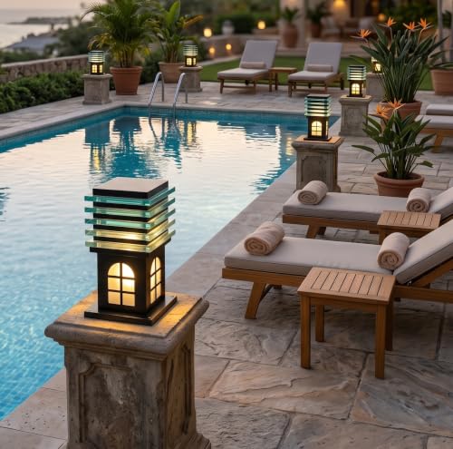 Image of SINOMAN Outdoor Post Lantern Gate Light Black Pillar Lamp Garden Light with Glass Weatherproof Fixture for Pathway Front Entrance Patio or Walkway (Without Bulb) (Pack of 1)