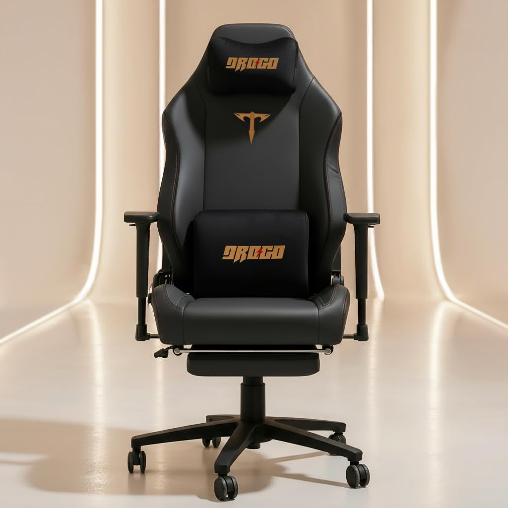 DROGO Titan Leto Ergonomic Gaming Chair with Hybrid Leatherette Fabric, Magnetic Memory Foam Headrest Pillow & Lumbar Support | Office Chair with 3D Adjustable Armrest & Heavy Duty Nylon Base (Black)