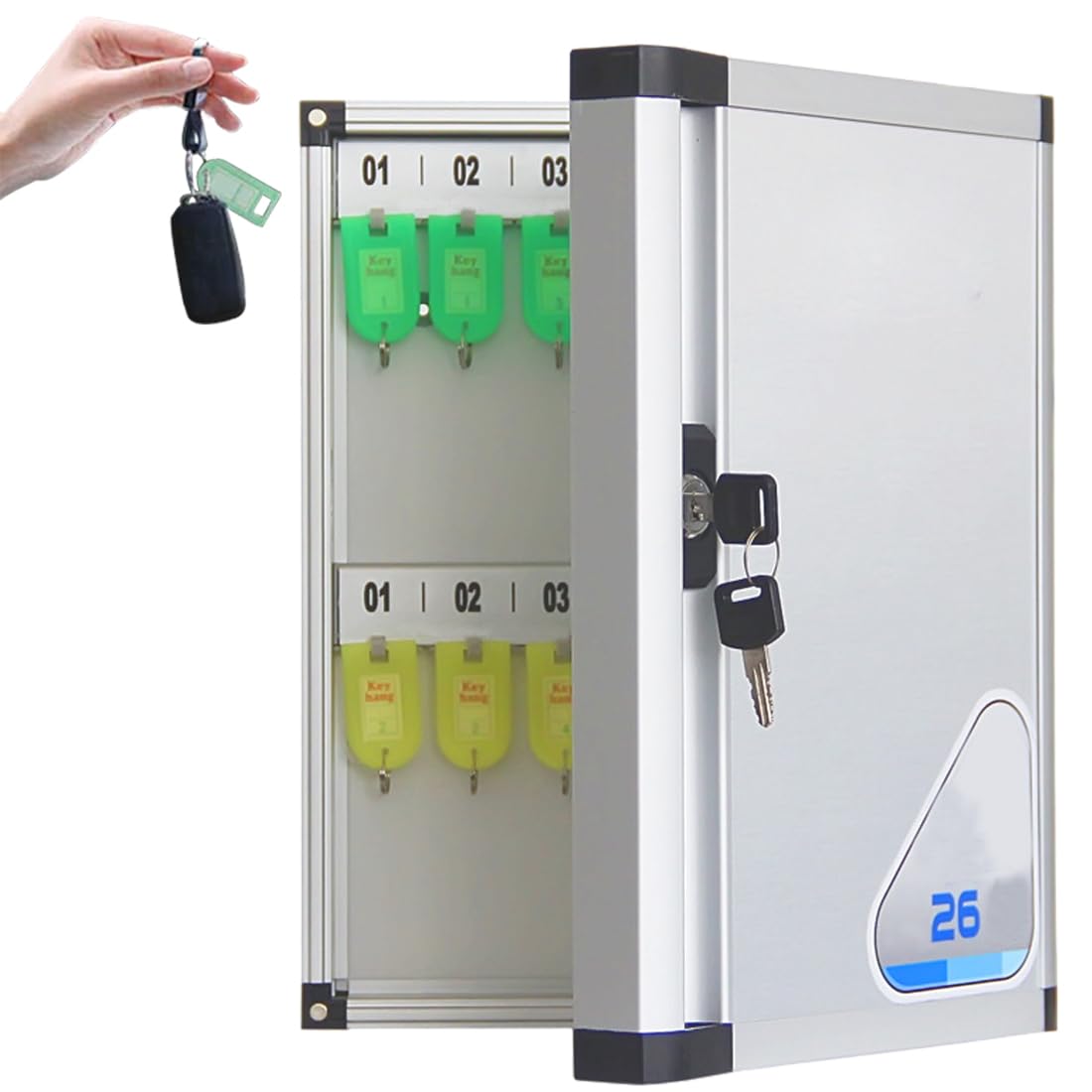 Boite A Clefs Securisee Gris Armoire A Cles Murale avec Verrouillage Grande Capacité avec Crochet,étiquette Et Clé De Secours Aluminium,pour Usine Garage,26 Bits