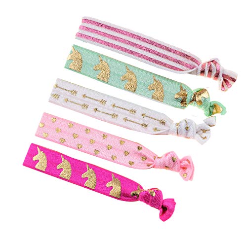 DDazzling Girls Unicorn Hair Ties Elastic Hair Ties Party Favors (Rose Pink White Green)