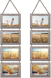 EYMPEU Grey 6x4 Photo Frame with Twine, Four Horizontal 6x4 Frames Integrated Wall Hanging to Decorate Your Home, Living Room or Office,Two Pack