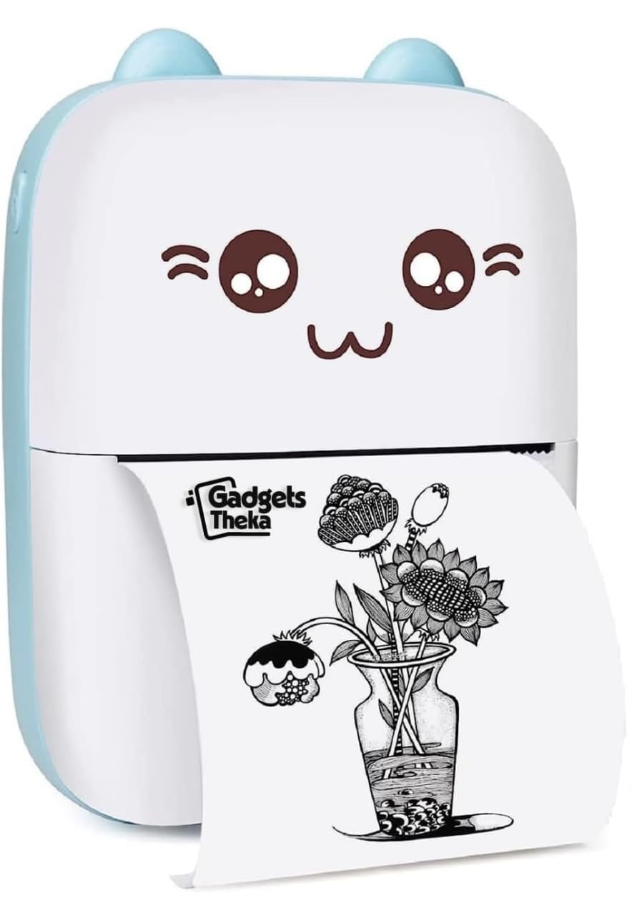 BT Instant Printing, Mini Bluetooth Thermal Printer, Inkfree Printer, Black & White Thermal Printer, Portable Photo/Sketch/Text/Label Printer for Android & iOS System with Long Battery Life (Blue)