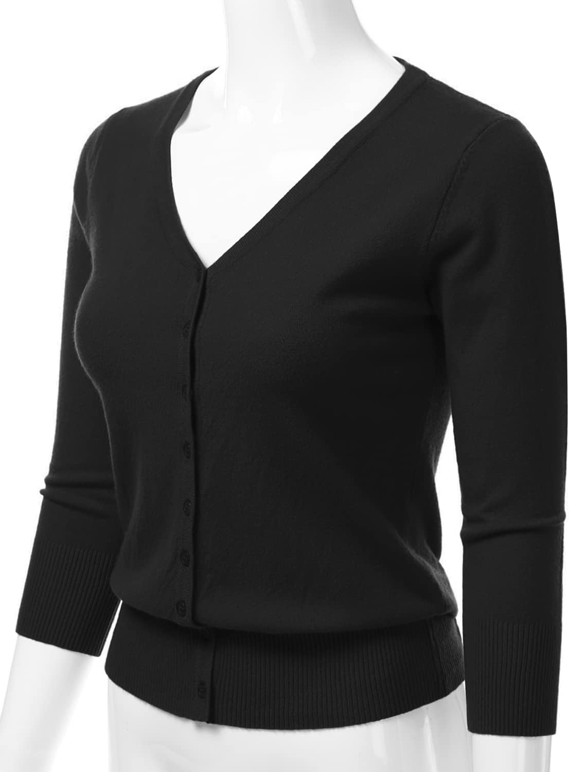 Women's 3/4 Sleeve V-Neck Button Down Knit Sweater Soft Cardigan (S-XXL) - Image 2