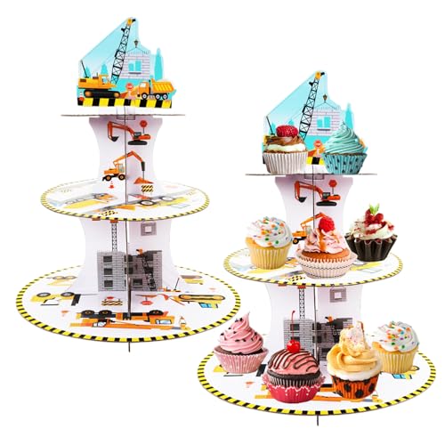 JUMRHFAN Confezione da 2 supporti per cupcake, a 3 livelli, robusti, decorazioni per feste, dessert e cupcake, riutilizzabili per baby shower, accessori per feste di compleanno