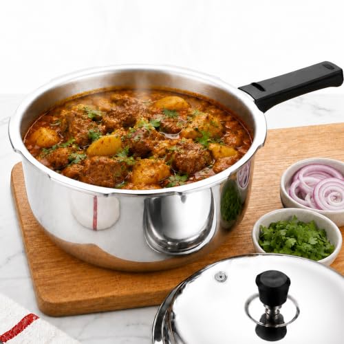 Image of SOLARA Triply Stainless Steel Pressure Cooker 3 L, Outer Lid Design, Induction & Gas Compatible, Even Heat Distribution, Heavy Duty Kitchen Cookware