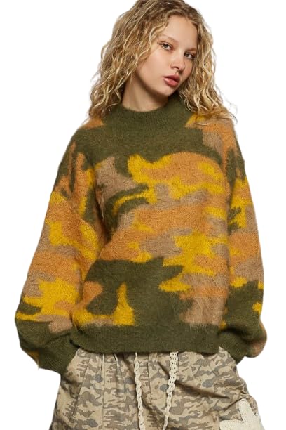 Mock Neck Abstract Colorblock Pattern Sweater