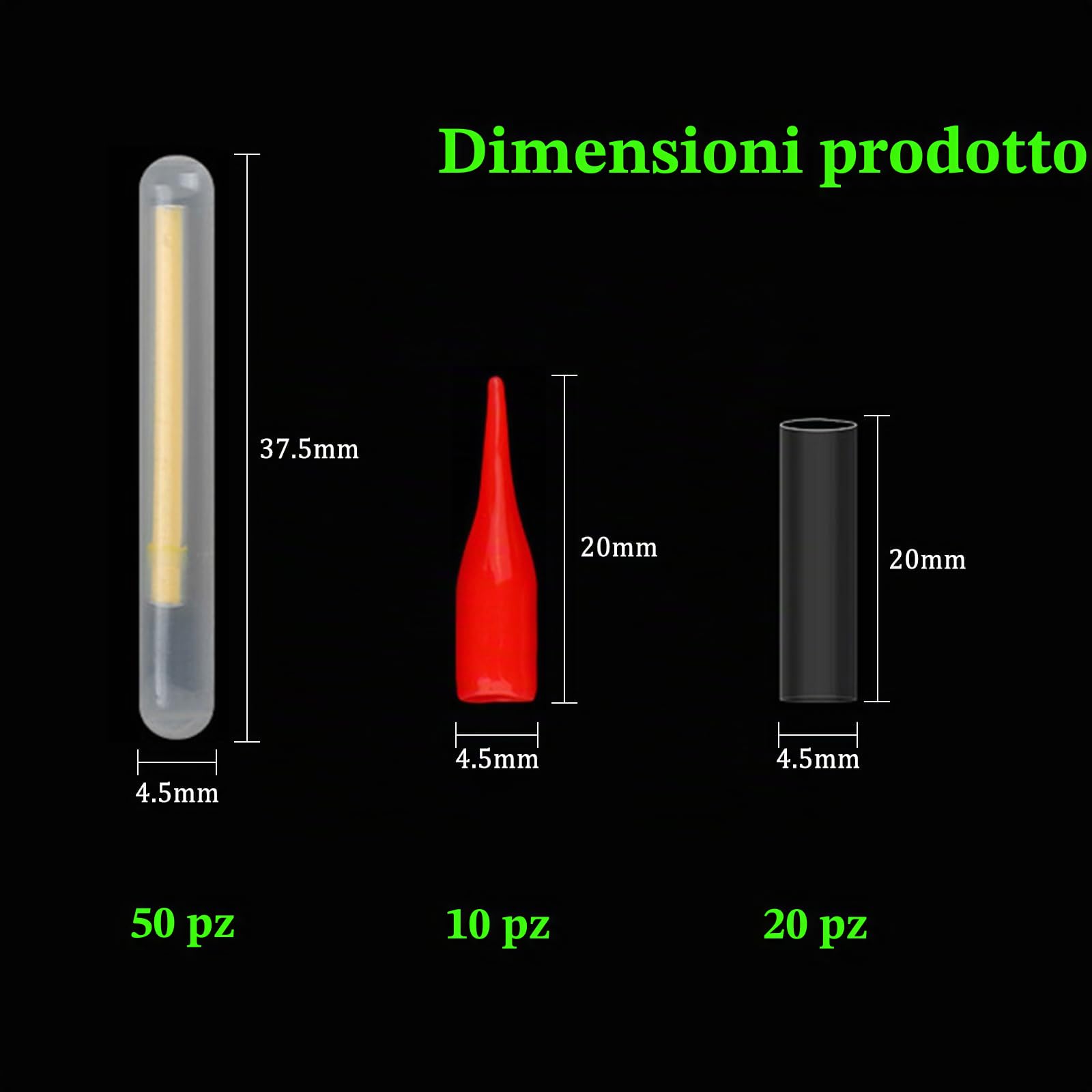 50 Pezzi Bastoni di Light di Pesca,4.5 x 37.5 mm Starlight Pesca Notturna,Verde Luce Fluorescente Pesc,Glow Stick Pesca per Pesca Notte