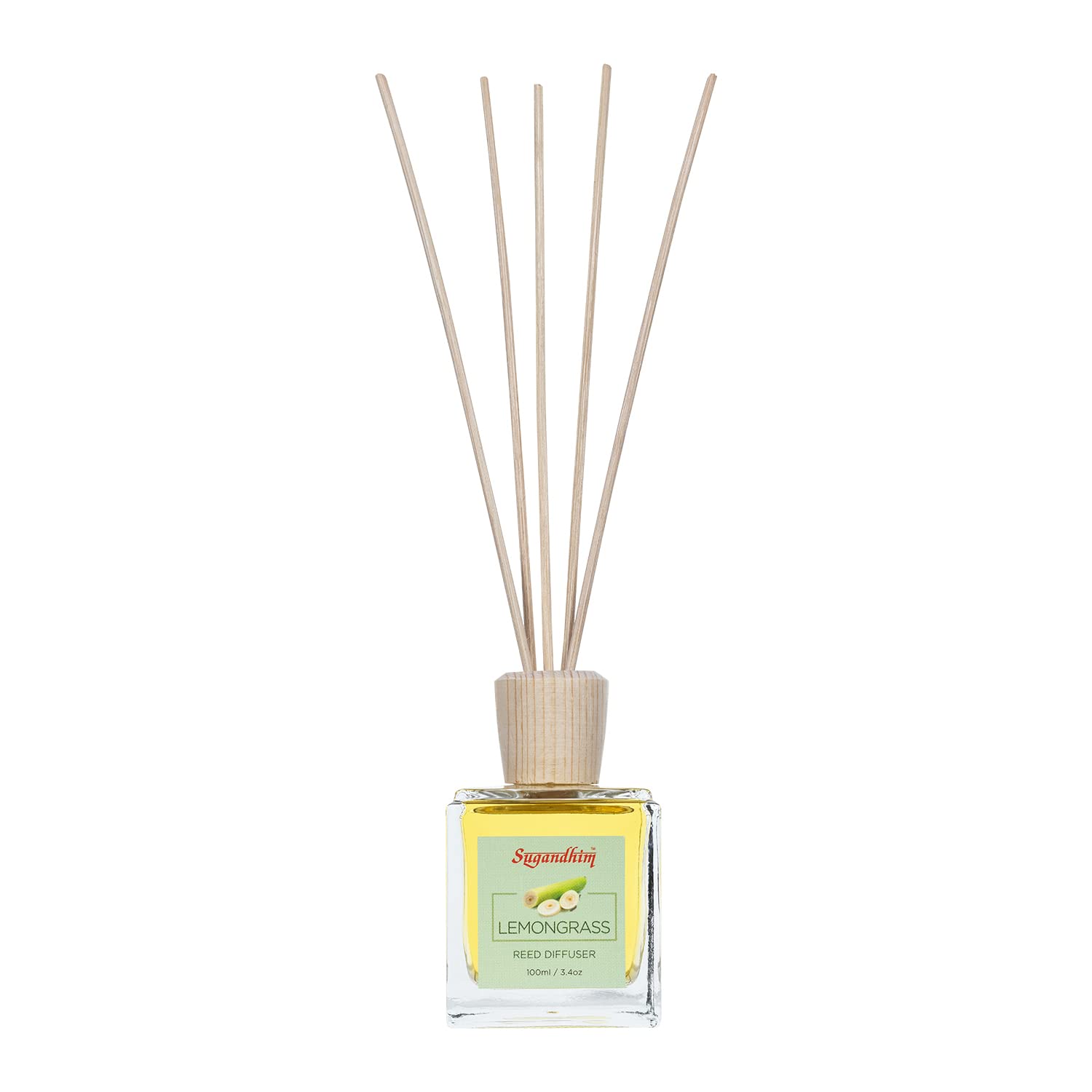 SugandhimReed Diffuser Lemongrass, 1 x 100ml & 5 Reed Stick, Non Alcoholic, Living Room, Washroom, Bedroom, Study Table, Office, Gifting Set, Easy To Use, Chemical Free, Mood Lifter, Pleasant