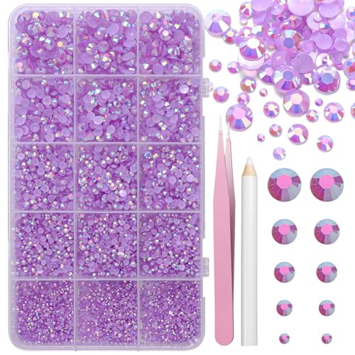 Image of 16000Pcs Flatback Purple Jelly Resin Rhinestones for Crafting Tumblers | Mixed Sizes Puple Gems Bedazzling Crystal with Pickup Tool for DIY Crafts Clothing Makeup Mugs Shoes Fabric Nail Art Book