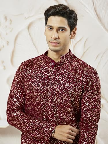 Image of VASTRAMAY Men Men's Maroon Georgette Kurta Patiala And Dupatta Set