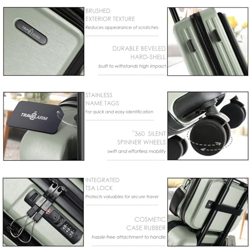 Image of 20 Inch Carry On Luggage 22x14x9 Airline Approved, Carry On Suitcase with Wheels, Hard-shell Carry-on Luggage, Durable Luggage Carry-On, Sage Green Small Suitcase with Cosmetic Case