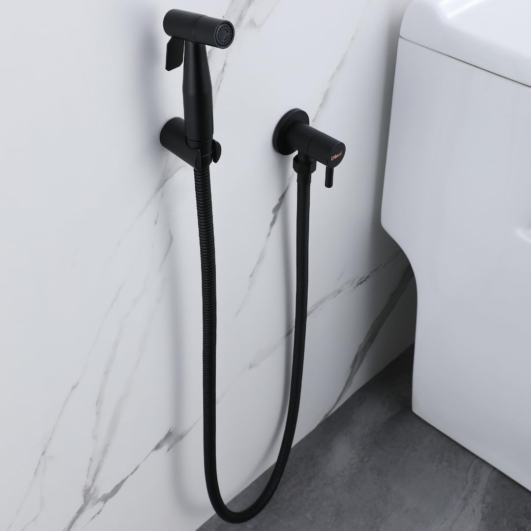 Douchette WC Murale Noir Mat – Jet Puissant et Précis avec Robinet Marche/Arrêt – Support Mural Inclus – Design Contemporain et Durable - Hygiène et Propreté
