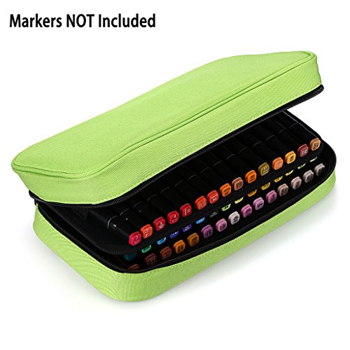 Btsky Art Marker Carrying Case Lipstick Organizer-60 Slots Canvas Zippered Markers Storage For Touch Spectrum Noir Paint Sharpie Markers, Empty Wallet Only(Green) #TOP6