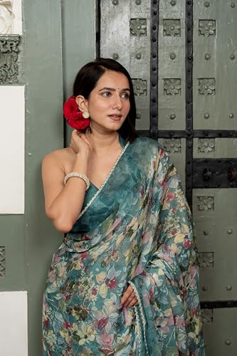 Image of MIRCHI FASHION Women Saree Chiffon Floral Printed | Breathable Festive Occasion Sari for Social Visits with Matching Blouse Piece